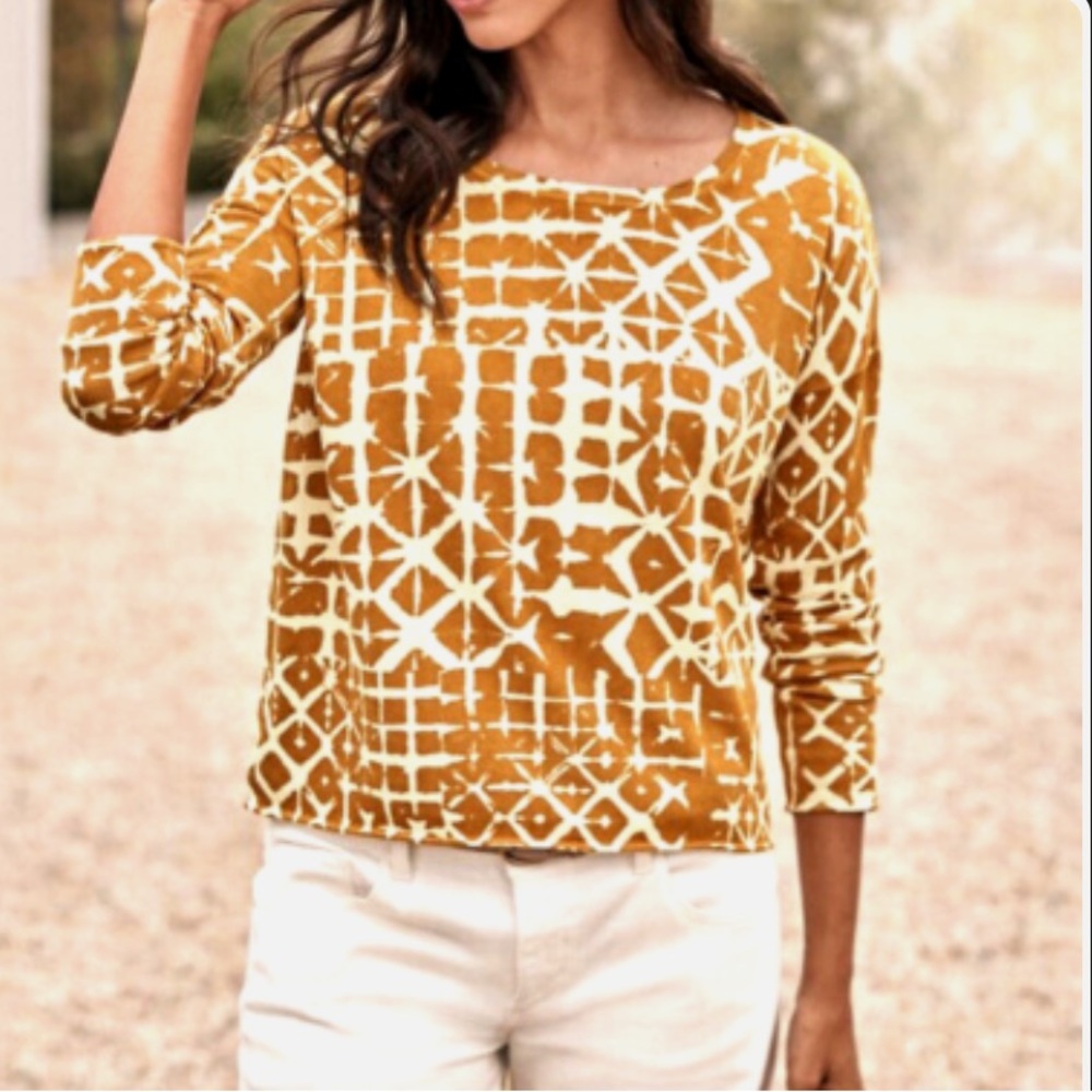 Garnet Hill Sweater Boxy oversized Silk Cotton Fine Knit Gold Cream  Size XS.